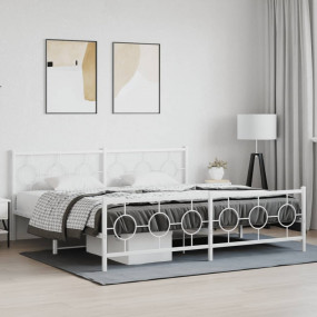 Bed Frame White Powder-Coated Steel Double Durable Bed ...
