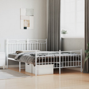 Bed Frame White Powder-Coated Steel 55.1x78.7 Bed Frame