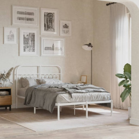 Bed Frame White Steel Full Bed Frame Rectangular Modern