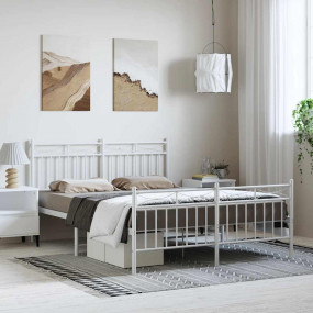 Bed Frame White Powder-Coated Steel King Size Bed Frame