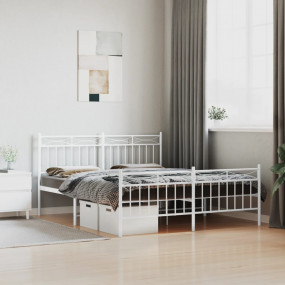 Bed Frame White Powder-Coated Steel 63x79 in Bed Frame