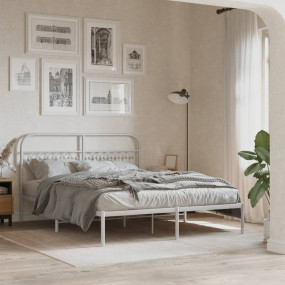 Bed Frame White Steel King Bed Frame Rectangular Tradit...
