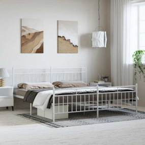 Bed Frame White Powder-coated steel Full Bed Frame Rect...