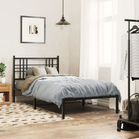 Bed Frame Black Powder-Coated Steel Twin Bed Frame Rect...