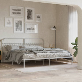 Bed Frame White Steel Full Bed Frame Rectangular Tradit...