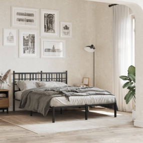 Bed Frame Black Powder-Coated Steel Double Bed Frame