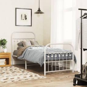 Bed Frame White Steel Twin Bed Frame Rectangular Tradit...