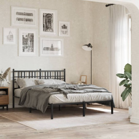 Bed Frame Black Powder-Coated Steel 55.1x74.8 in Rectan...