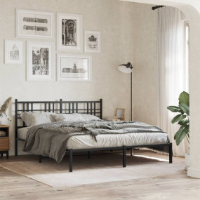 Bed Frame Black Powder-Coated Steel King Modern Bed Fra...