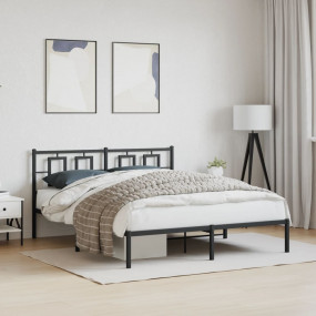 Bed Frame Black Powder-Coated Steel King Bed Frame Rect...
