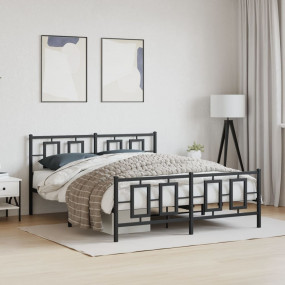 Bed Frame Black Powder-Coated Steel King Size Bed Frame
