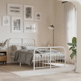 Bed Frame White Steel Double Bed Frame Rectangular Mode...