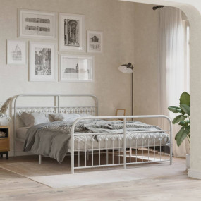 Bed Frame White Steel Full Bed Frame Rectangular Modern