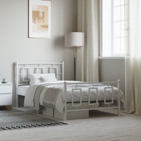 Bed Frame White Powder-Coated Steel Single Bed Frame