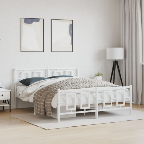 Bed Frame White Powder-Coated Steel King Bed Frame Rect...