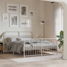 Bed Frame White Steel 63 x 79 in Bed Frame Rectangular