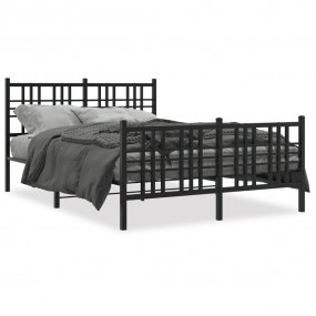 Bed Frame Black Steel Full Bed Frame Rectangular Tradit...