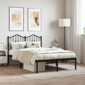 Bed Frame Black Powder-Coated Steel 47.2x79 in Bed Fram...