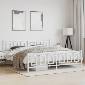 Bed Frame White Powder-Coated Steel Full Bed Frame Rect...