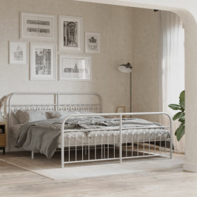 Bed Frame White Steel Full Bed Frame Rectangular Tradit...