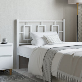 Headboard White Powder-Coated Steel Tall Single Bed Dur...