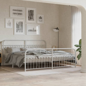 Bed Frame White Steel 76 x 80 in Bed Frame Rectangular