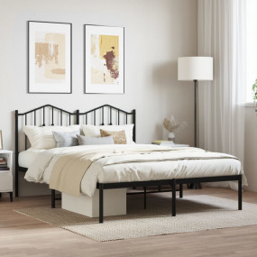Bed Frame Black Powder-Coated Steel 55.1x74.8 in Metal ...