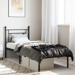 Bed Frame Black Powder-Coated Steel Twin Bed Frame Rect...