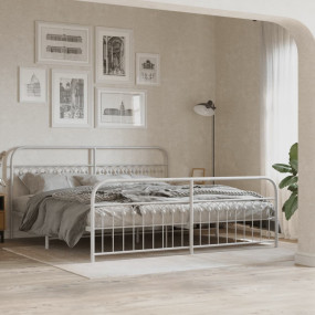 Bed Frame White Steel 78.7 x 78.7 in Bed Frame Rectangu...