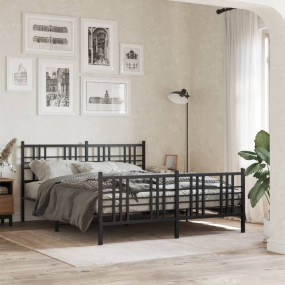 Bed Frame Black Steel 59 x 79 in Rectangular Traditiona...