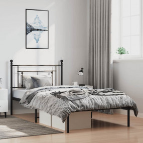 Bed Frame Black Powder-Coated Steel Twin Bed Frame Rect...
