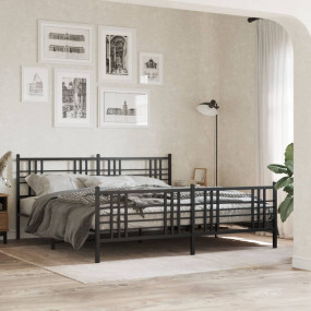 Bed Frame Black Steel Full Bed Frame Rectangular Tradit...