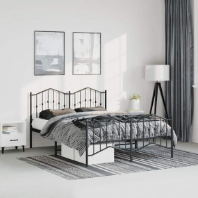 Bed Frame Black Powder-Coated Steel King Bed Frame Rect...
