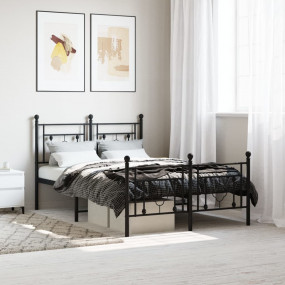 Bed Frame Black Powder-Coated Steel Full Bed Frame Rect...