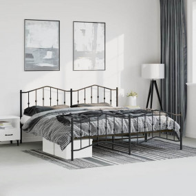 Bed Frame Black Powder-Coated Steel Double Bed Frame