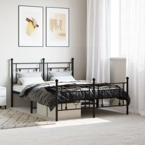 Bed Frame Black Powder-Coated Steel Double Bed Frame