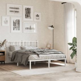 Bed Frame White Powder-Coated Steel Double Bed Frame