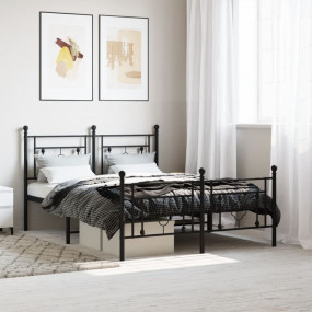 Bed Frame Black Powder-Coated Steel 55 x 78.7 in Bed Fr...