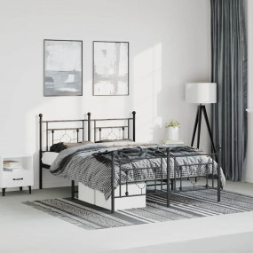 Bed Frame Black Powder-Coated Steel King Bed Frame Rect...