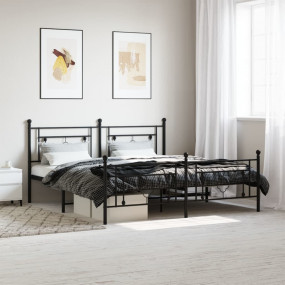 Bed Frame Black Powder-Coated Steel Super King Bed Fram...