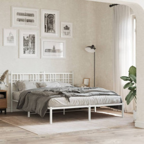 Bed Frame White Powder-Coated Steel 59 x 79 in King Siz...