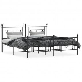 Bed Frame Black Powder-Coated Steel Full Bed Frame Rect...