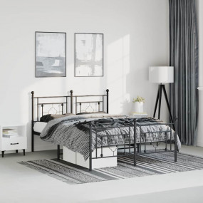 Bed Frame Black Powder-Coated Steel Full Stylish and Du...