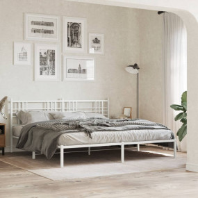 Bed Frame White Powder-Coated Steel Double Modern Bed F...