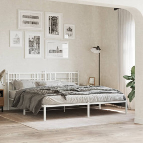 Bed Frame White Steel 78.7 x 78.7 in Bed Frame Rectangu...