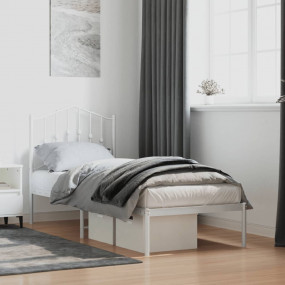 Bed Frame White Powder-Coated Steel Small Single Bed Fr...