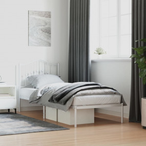 Bed Frame White Powder-Coated Steel Twin Bed Frame Rect...