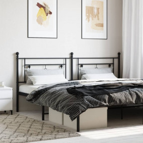 Headboard Black Powder-Coated Steel Tall Double Bed Stu...