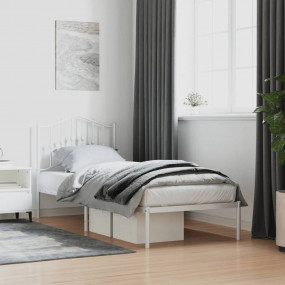 Bed Frame White Powder-Coated Steel Twin Bed Frame Rect...