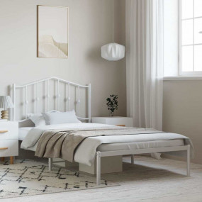 Bed Frame White Powder-Coated Steel Twin Bed Frame Rect...
